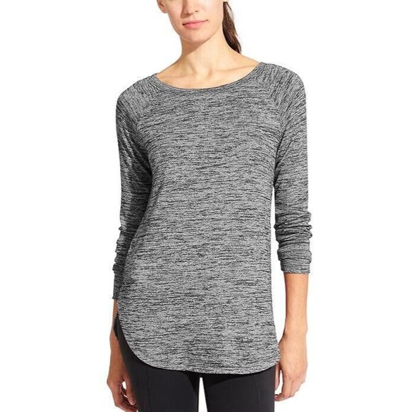 Athleta Luxe Pose Gray Marbled Tunic Top w/Thumb Holes Sz XXS Gym Workout Shirt - Picture 1 of 9